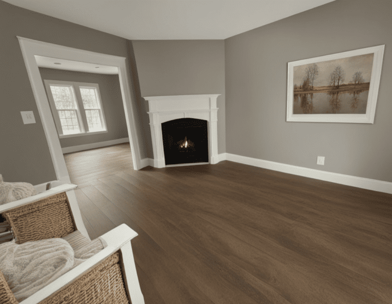Renovated living room with restored fireplace wall