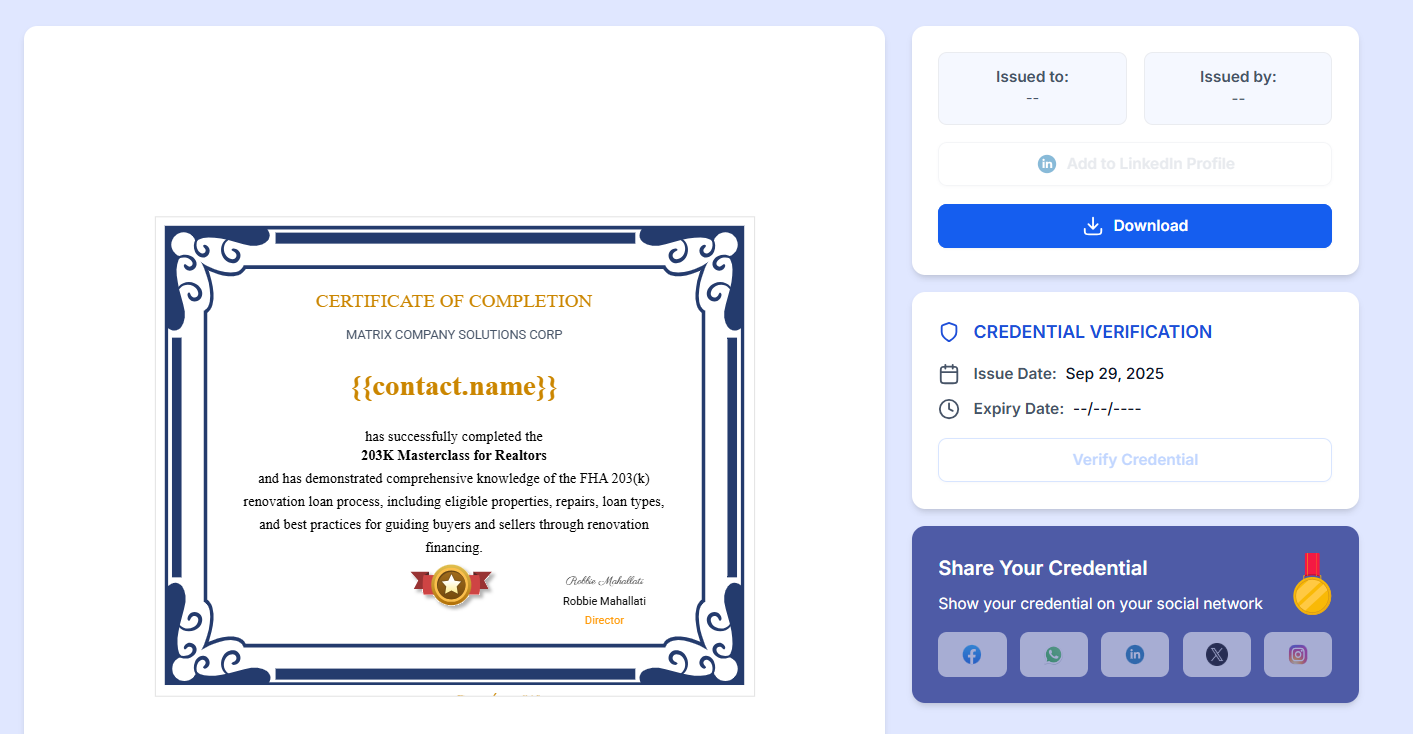 203K Masterclass Certificate Example